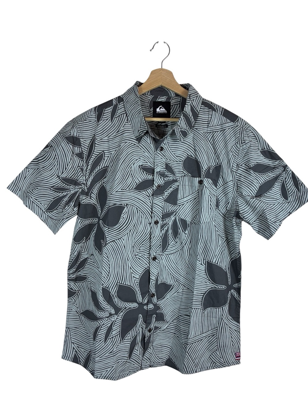 New Quicksilver Hawaiian Shirt Large Hi Carved Paddle Woven Camp Floral